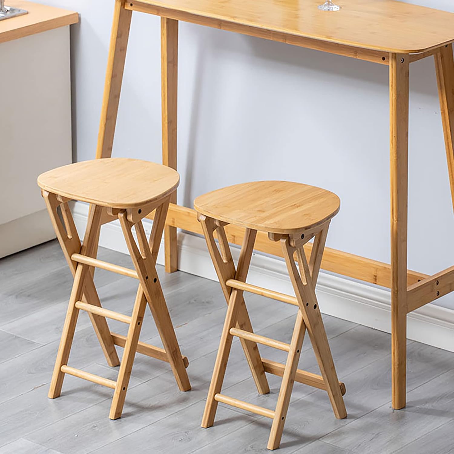 Bamboo Folding Bar Stool,Protable Folding Stool,Kitchen Counter Height Stool,Foldable bar chair with Footrest,Collapsible Wooden bar stools for Home Kitchen Breakfast,Natural,30x61cm(12x24inch)