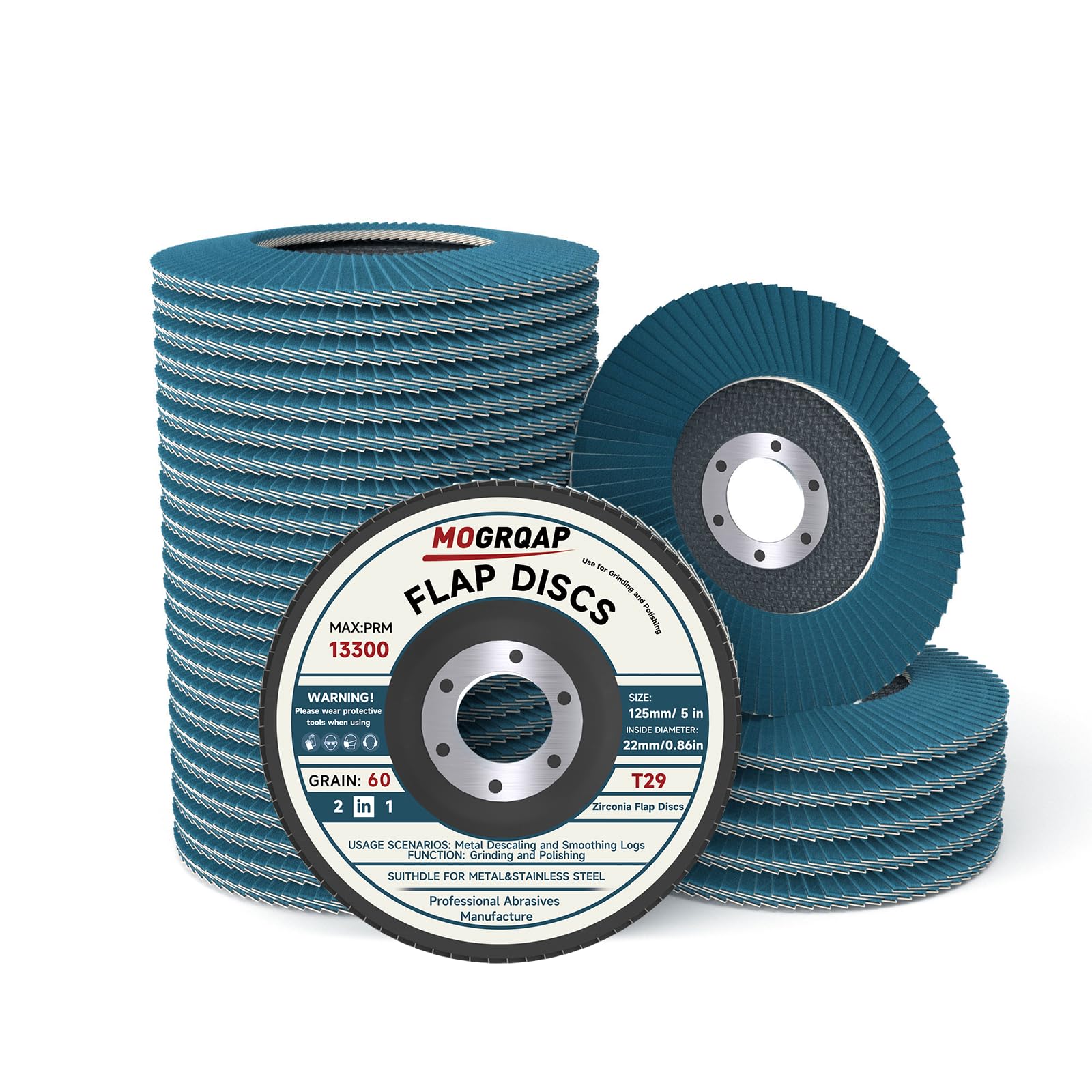 20 Piezas Discos de Amoladora Angular, 125mm Discos de Solapa, Discos de Lijado Grano de 60 para Pulir Metal, Madera, Acero