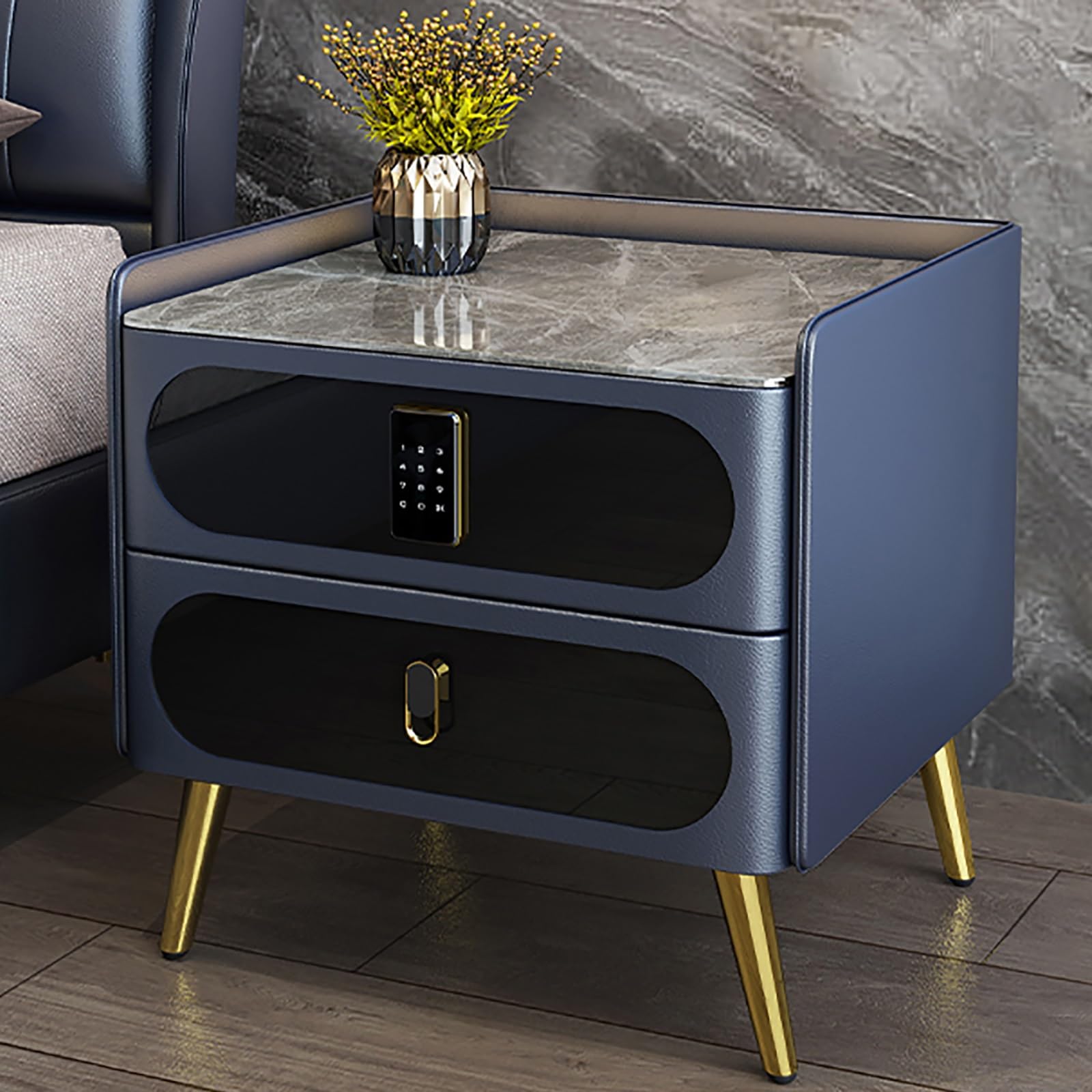 Table de chevet moderne avec serrure à combinaison et grands tiroirs de rangement blancs