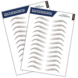 Bliss and Beyond USA, 2 Sheets Natural Looking Eyebrow Tattoo Stickers, Long Lasting, Waterproof, Same Size (Los Angeles, Dark Brown) for Alopecia, Chemo, Cancer Gift