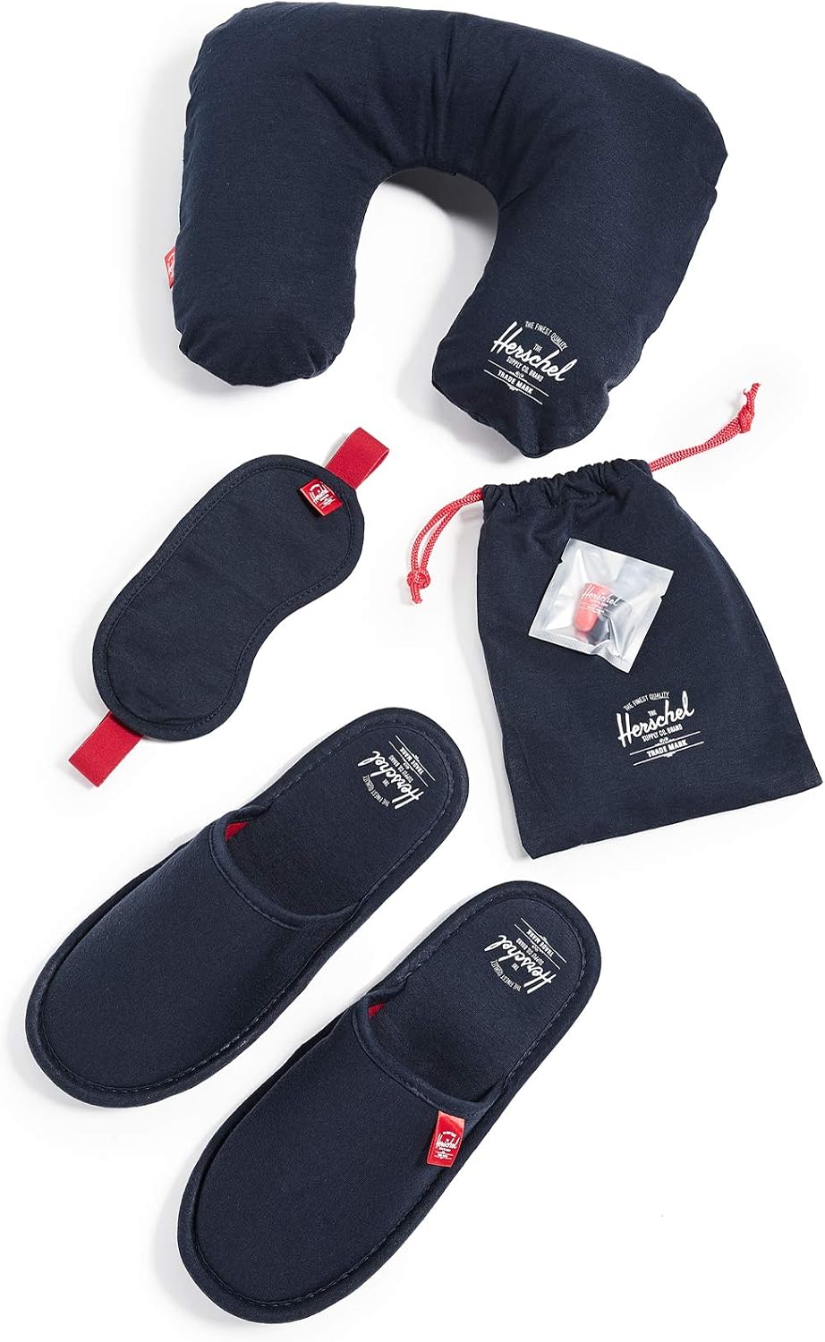 Herschel Slippers, Eyemask & Pillow Travel Kit, Navy/Red, Small/Medium