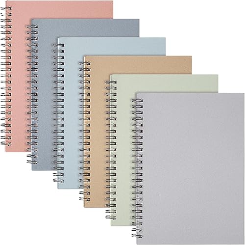 Miniatura 1 de Fuutreo Paquete de 6 cuadernos en espiral B5 de 10.5 x 7.45 pulgadas, diario a rayas universitarias con cubierta de papel kraft, 70 hojas (140