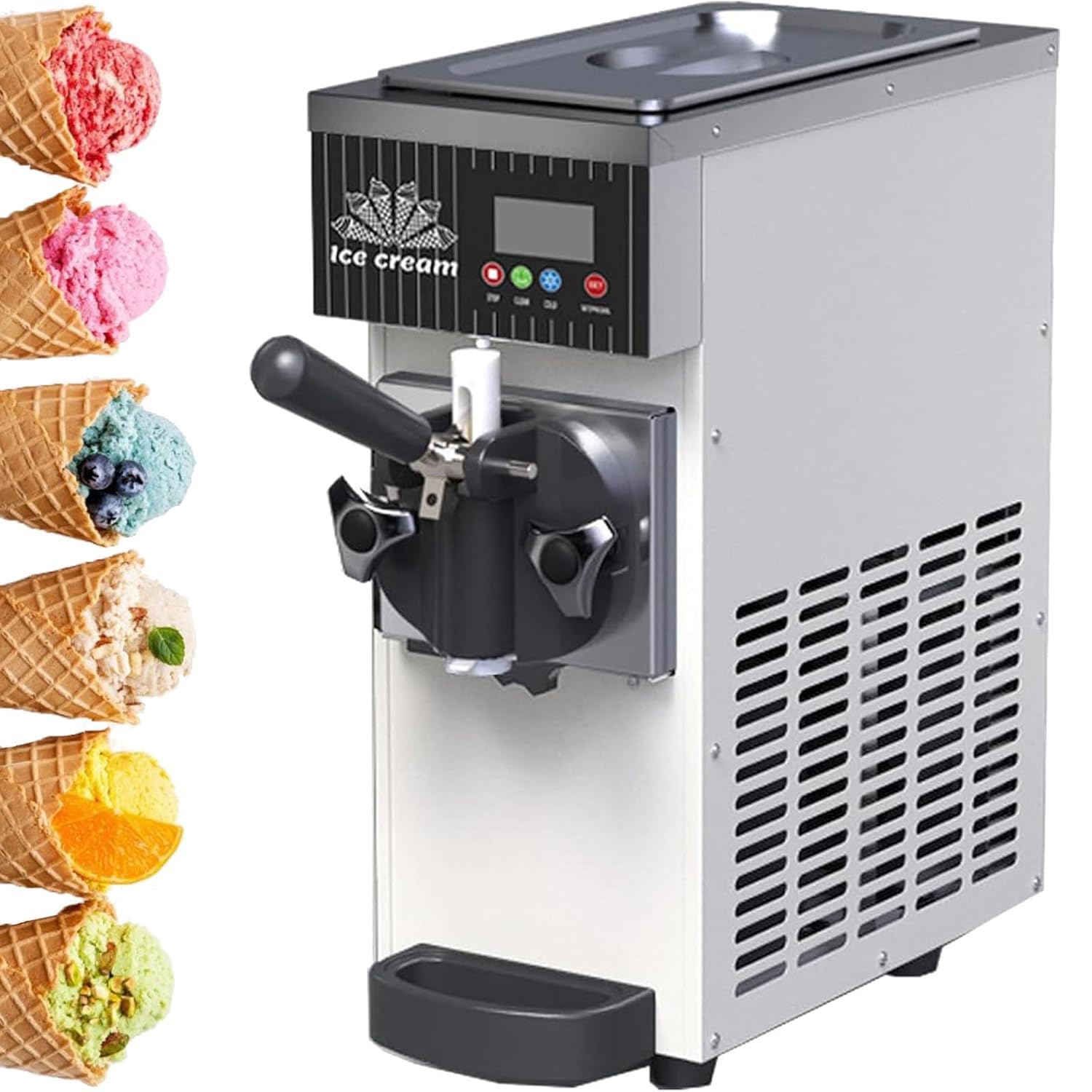Macchina per gelato soft per uso domestico, gelatiera soft da 3,5 l 450 W con display LCD e pulizia automatica, produce 80-100 gelati su stecco all'ora per uso domestico e feste in famiglia. Cream