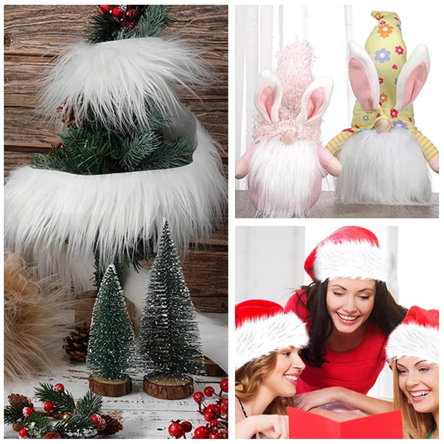 GORGECRAFT 4 Rotolo 150cmX5cm Strisce di Pelliccia Sintetica Shaggy Finte Strisce Bianche Pretagliate Nastro di Pelliccia Fuzzy per Artigianato Gnomi Barba Capelli Babbo Natale Costume Cosplay
