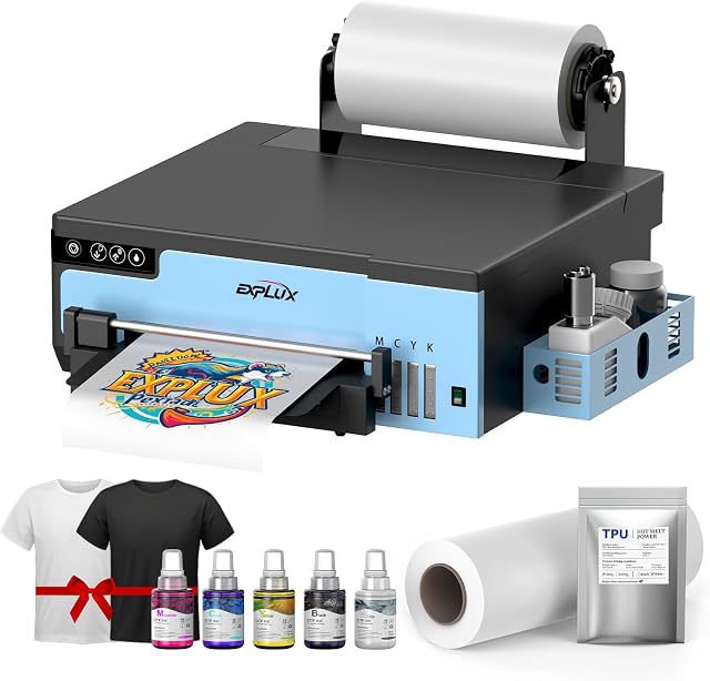 EXPLUX A4 DTF Printer XP600 Printhead L8058 | 3-Min Fast Printing, Built-in White Ink Stirring System, Anti-Clogging, Film Cutter, Easy Setup for Custom Apparel Beginners