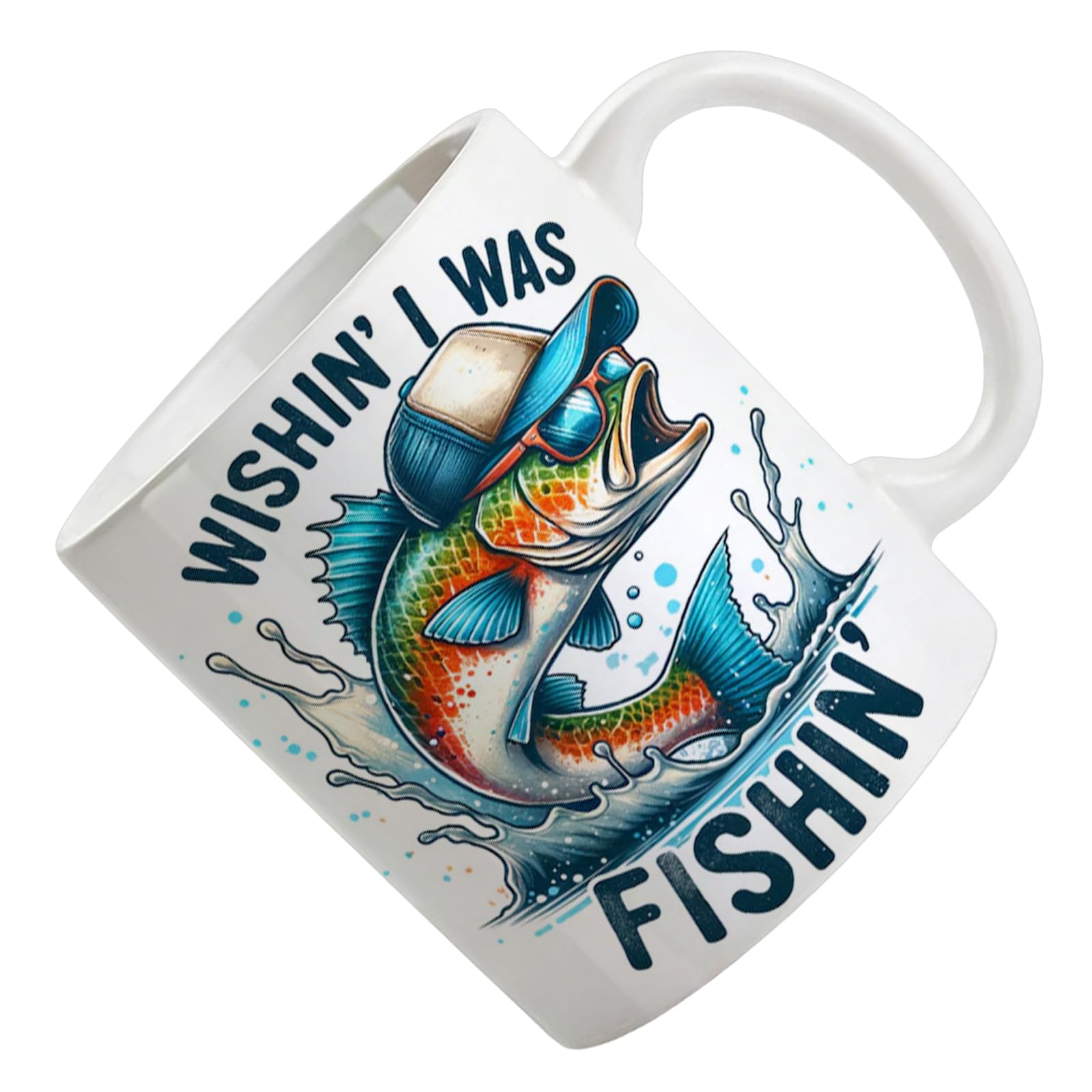 jiingekk Ceramic Coffee Mug 350ml Funny I ' d Rather Be Fishing Design Drinking Cup with Handle Birthday Retirement Dad Fisherman Mug