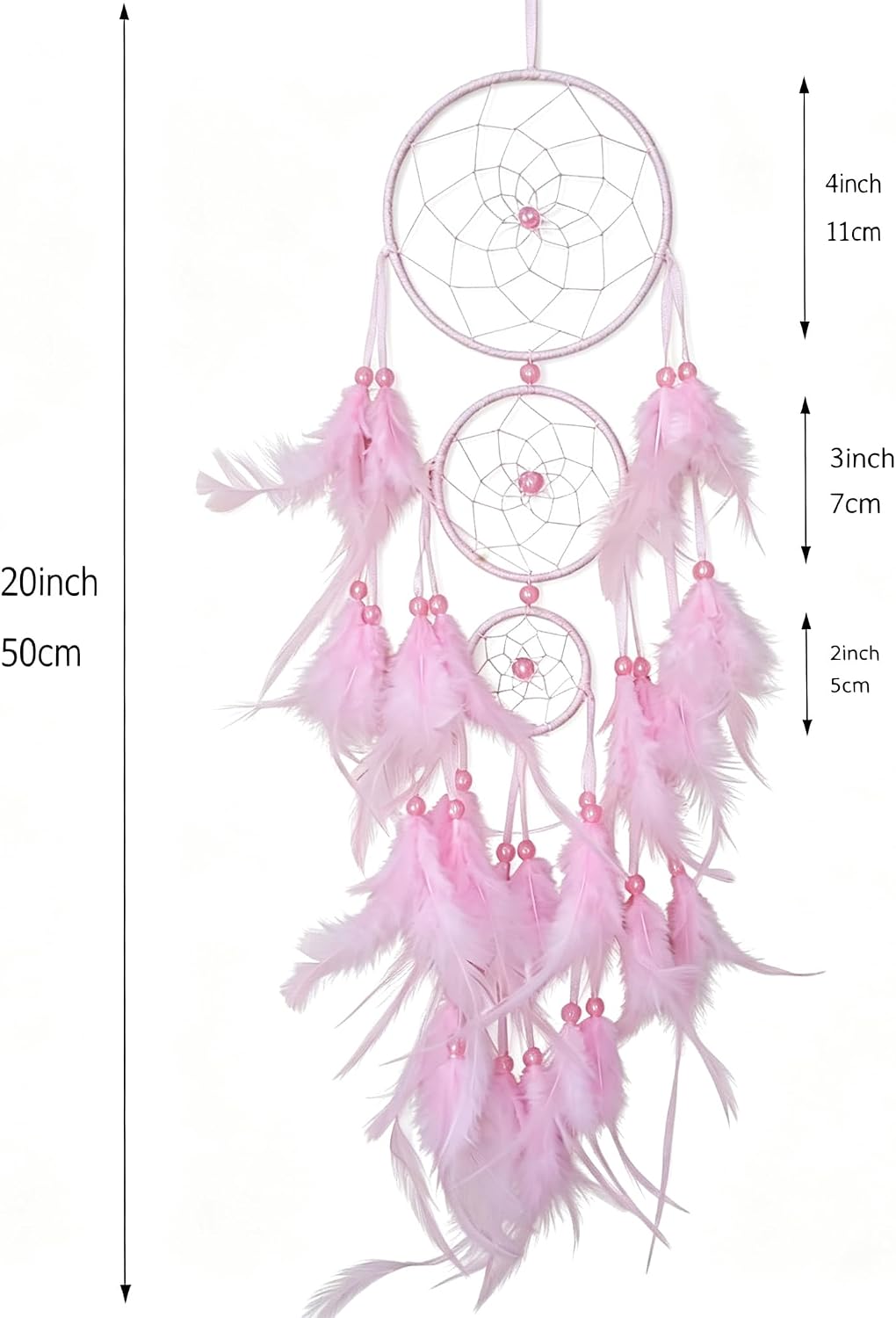 Remorelt Triple Circles Silk Ribbon Pink Dream Catcher for Girls - Wall Decor for Bedroom, Girl's Room Hanging Decor, Boho Wall Art for Girls Bedroom