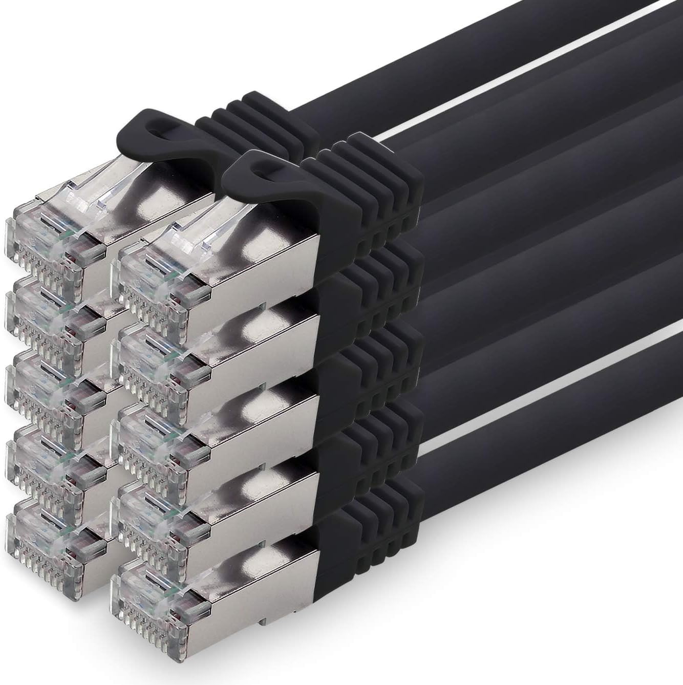 1aTTack.de 0,25m - black - 10 pieces - CAT.7 - Network Cable Patchcable Lancable Ethernet (SET) - 10GBASE-T - 10000 Mbps - CAT7 S-FTP double shielded PIMF 600MHz compatible with CAT5 CAT6 CAT6a CAT8