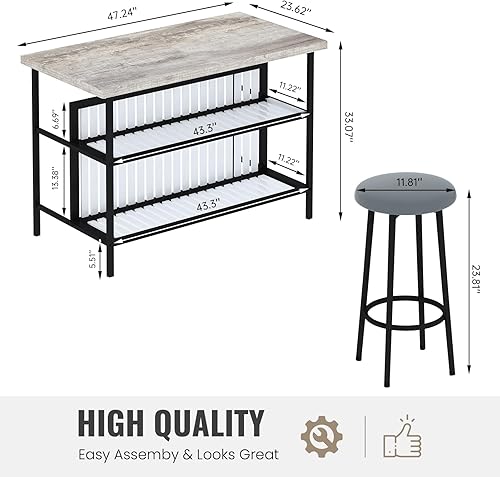 Miniatura 11 de Lamerge Juego de mesa de bar y sillas de 3 piezas, juego de mesa de bar industrial con estantes de almacenamiento, mesa de altura de mostrador de