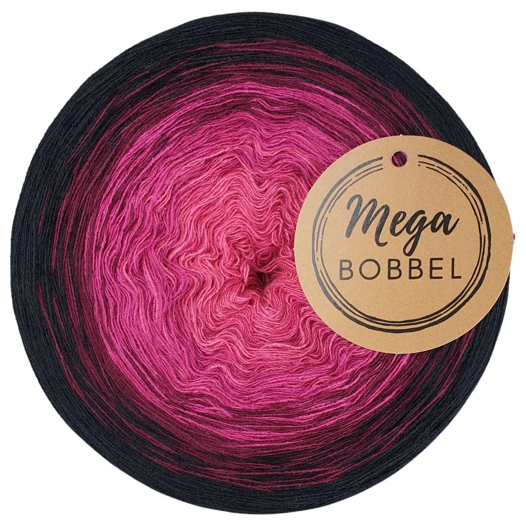MegaBobbel- MODALmix *Heiße Liebe*AMD4* (Außenfarbe: Schwarz) Farbverlaufsgarn - Lace Garn Bobbel Wolle zum Häkeln & Stricken (3 fädig, 2000m)