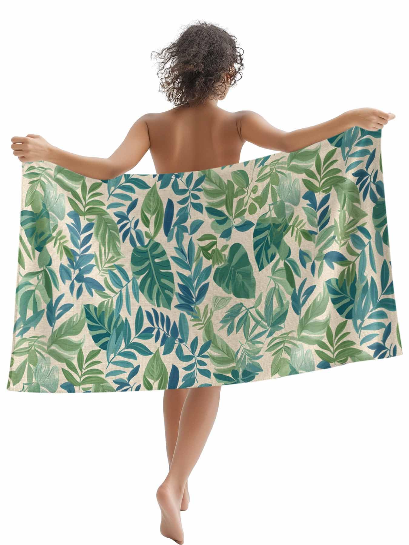 Green Palm Leaves Beach Towel - 52"x32" Microfiber, Quick Dry, Sand Free For Pool, Travel, Swim