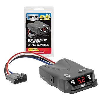 REESE Towpower 8507111 Brakeman IV Time-Delay Brake Controller للمقطورات ذات 1-4 محاور ، متوافقة مع Ford و GM و Chevy و Dodge و RAM و Toyota و Jeep. تباع الأسلاك بشكل منفصل.
