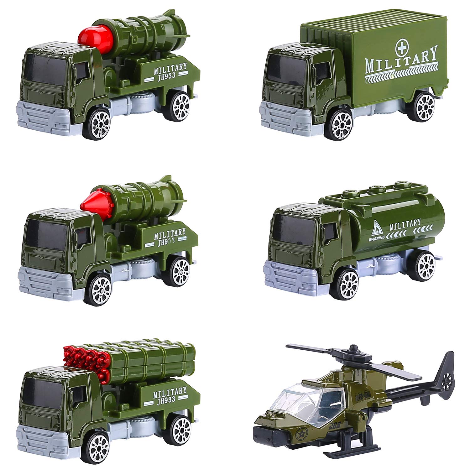 Hautton 【6 Pack】 Die-cast Metal Military Vehicles Playset, Assorted Army Vehicle Alloy Models Car Toys, Mini Army Toys Helicopter Oil Tank for Kids Boys