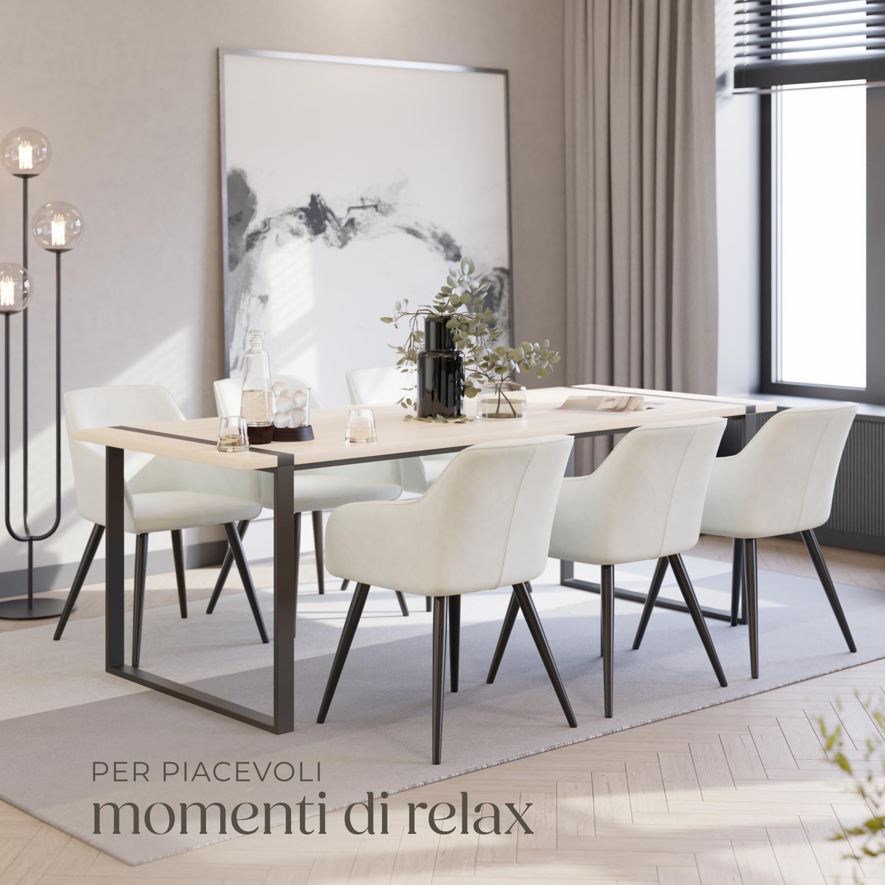 tectake® Set 6 Sedie Sala da Pranzo Effetto Velluto, Sedie Soggiorno con Morbida Imbottitura, Seduta Ergonomica, Poltrone Velluto Versatili, Sedie Design Moderno - Crema/Nero