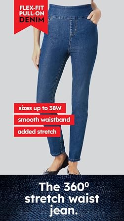 Woman Within Pull-On Flex Elastic-Waist Stretch Denim Skirt