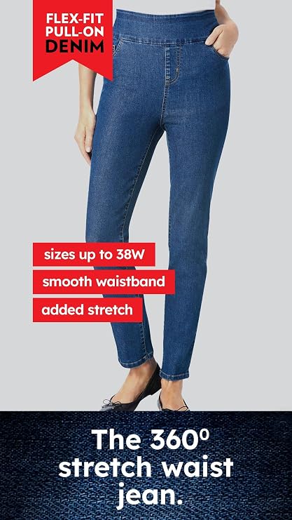 Woman Within Pull-On Flex Elastic-Waist Stretch Denim Skirt