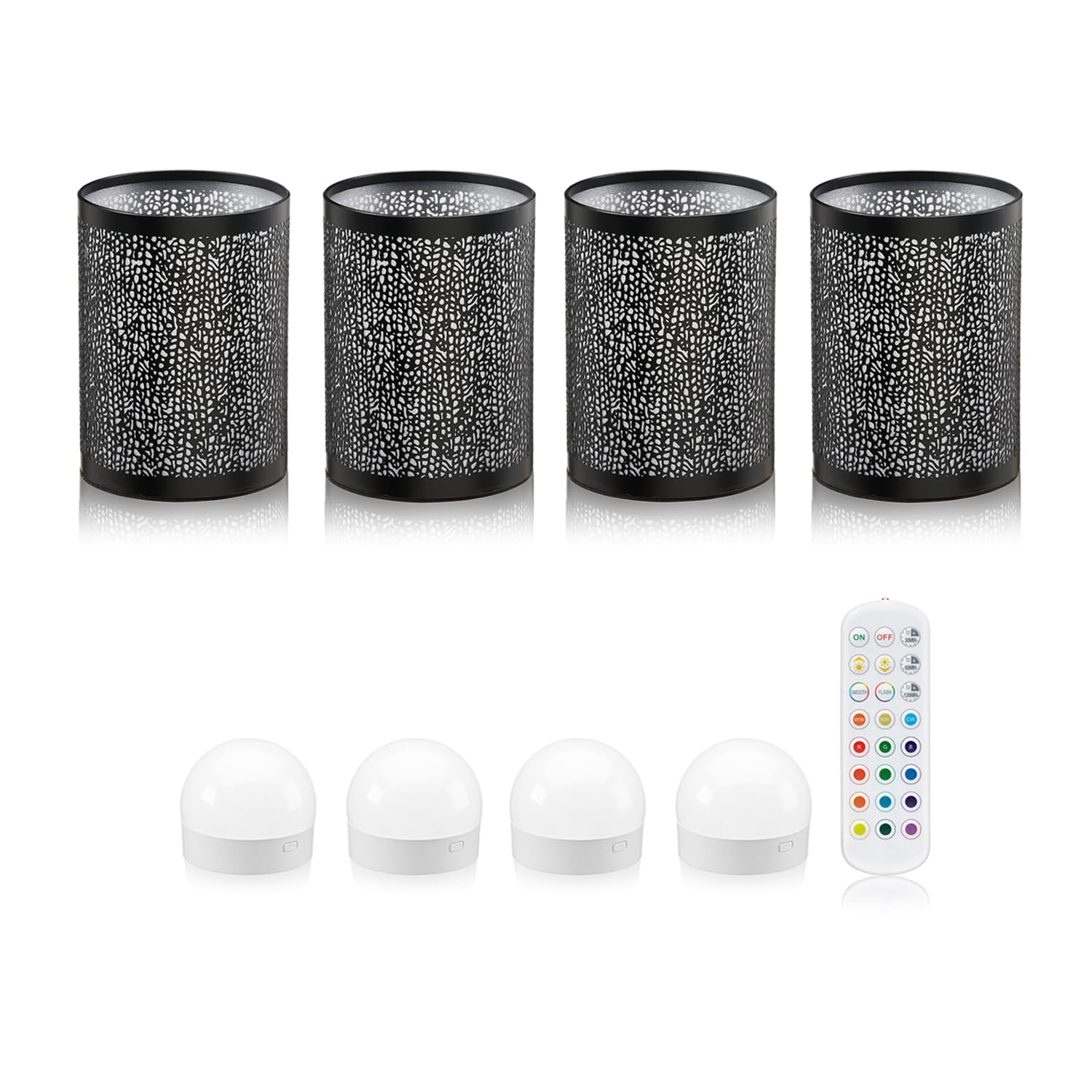 Omniance Seraphine Lámparas Inalámbricas Negras Pack de 4, 4 Fuentes de Luz | Recargable regulable cambio de color, diseño escultural esbelto, USB-C, para restaurante, bar, mesilla y hotel