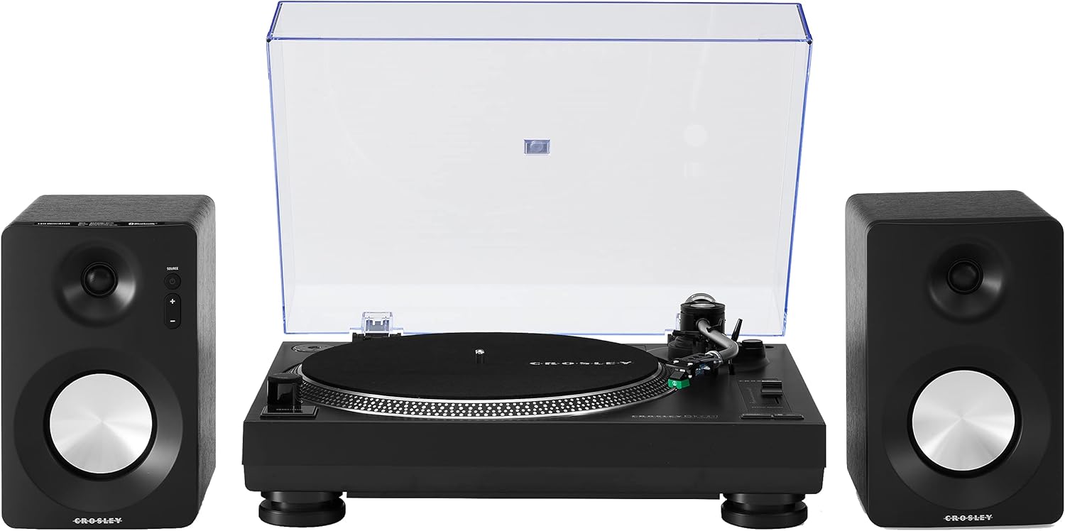 Crosley KT100BT-BK Belt-Drive Bluetooth Turntable Stereo System with Speakers, Black