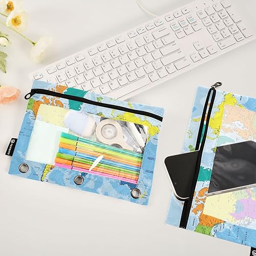 Miniatura 10 de ALAZA Estuche para lápices para carpeta de 3 anillas, diseño de bulldog francés y cachorro, con ventana transparente y cremallera, para suministros