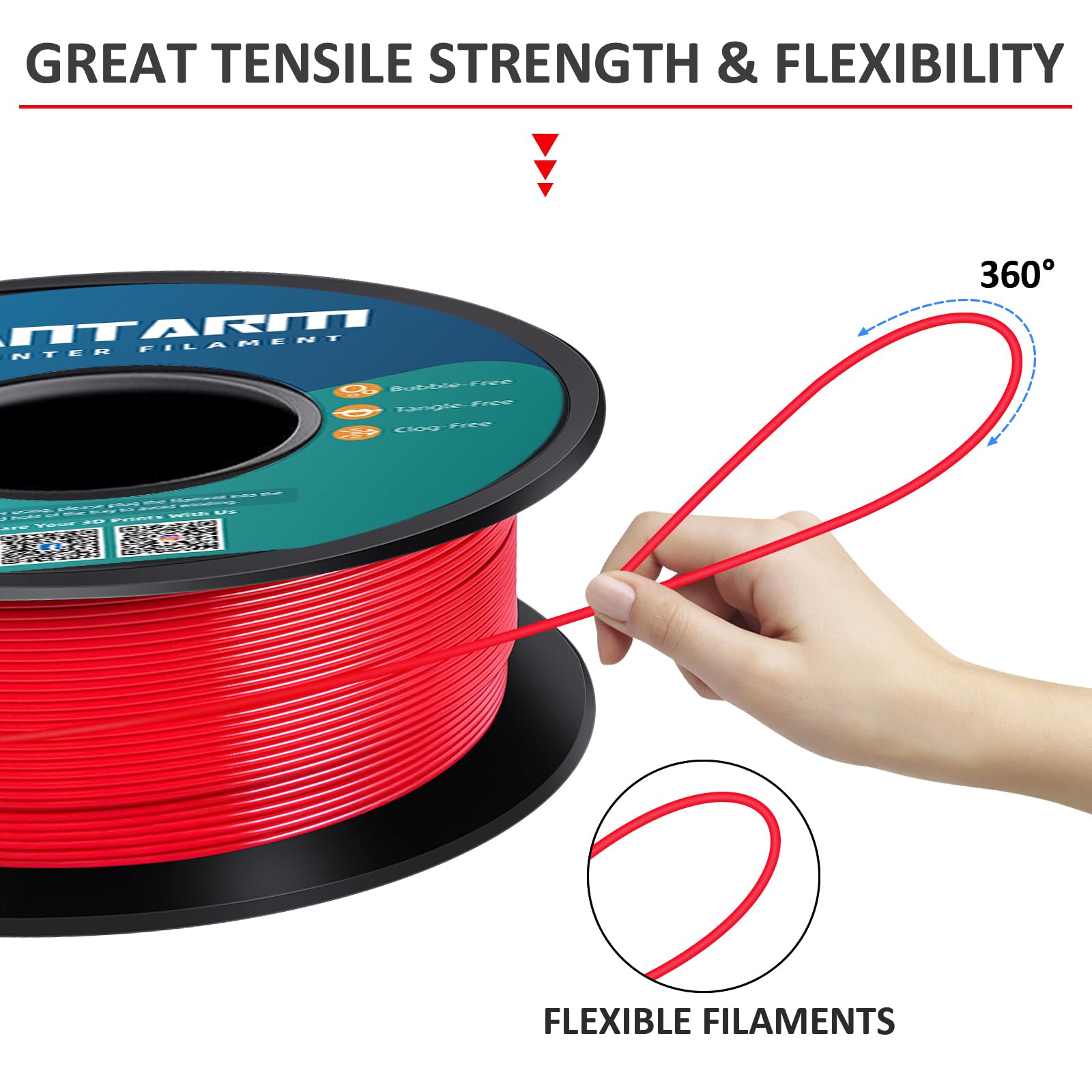 Filamento PLA 1,75 mm, GIANTARM Stampante 3D PLA Filamento 1 kg Spool (Rosso)