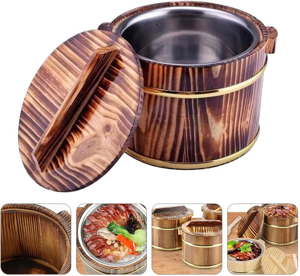 3 Pcs Cask Rice Cask Sushi Oke Wooden Rice Chinese Bucket Container Hangiri Making Wooden Tray Household Barrel Sushi Stainless Steel Multipurpose