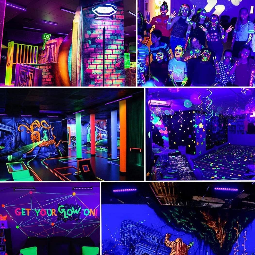 36W 4Pack Black Light Bar & 36W 2Pack Black Light Bar, IP66 Waterproof Blacklight Bars with Plug+Switch+6ft Cord, Blacklight for Glow Party, Fluorescent Poster, Body Paint, Halloween Decor