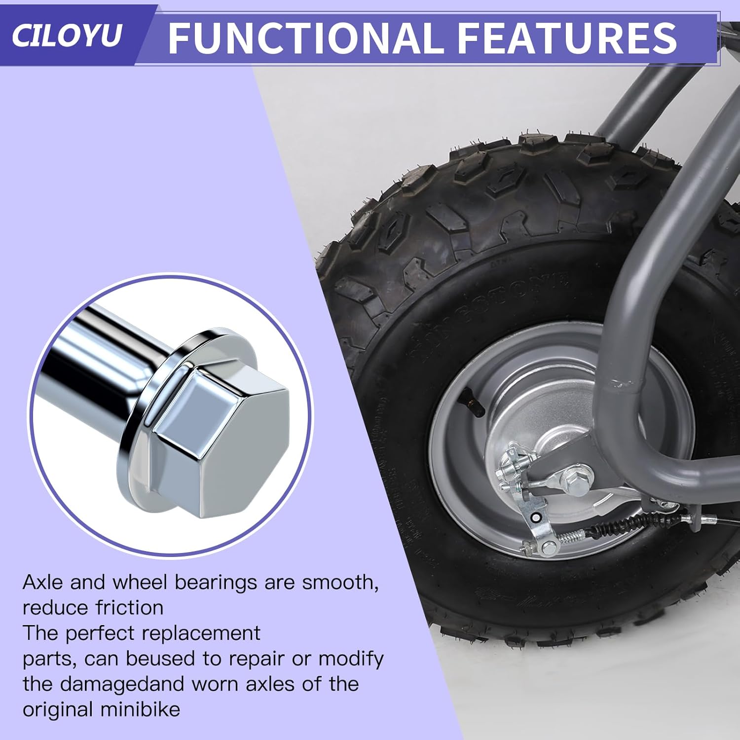 14mm 290mm Rear Wheel Axle Kit with 300mm Mini Bike Front Axle Nut Compatible with Coleman CT200U-EX BT200X 196CC 200CC 6.5HP Mini Bike Powersports Accessories Parts 15mm Chain Adjuster
