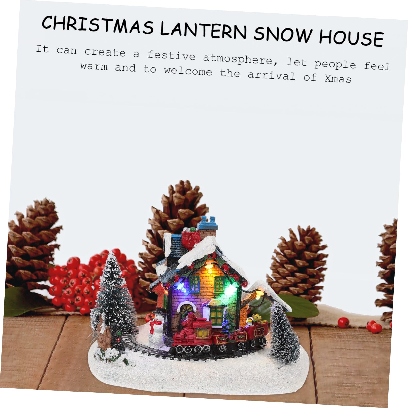 PRETYZOOM Led Christmas Decoration Resin Luminous House Snow Scene Villa Xmas Decorative Prop