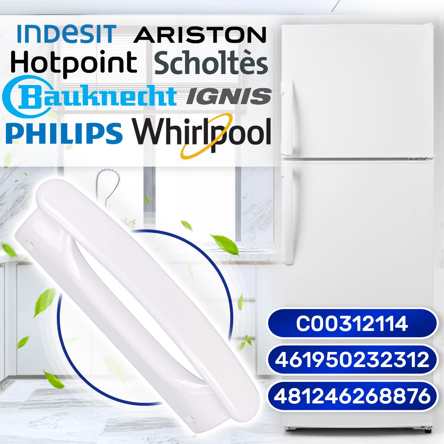 MONTERAL Tirador Frigorifico Longitud 205 mm Distancia Entre Orificios 175 mm con Código Original C00312114 para Indesit 481246268876 461950232312 para Whirlpool - Garantía 10 Años