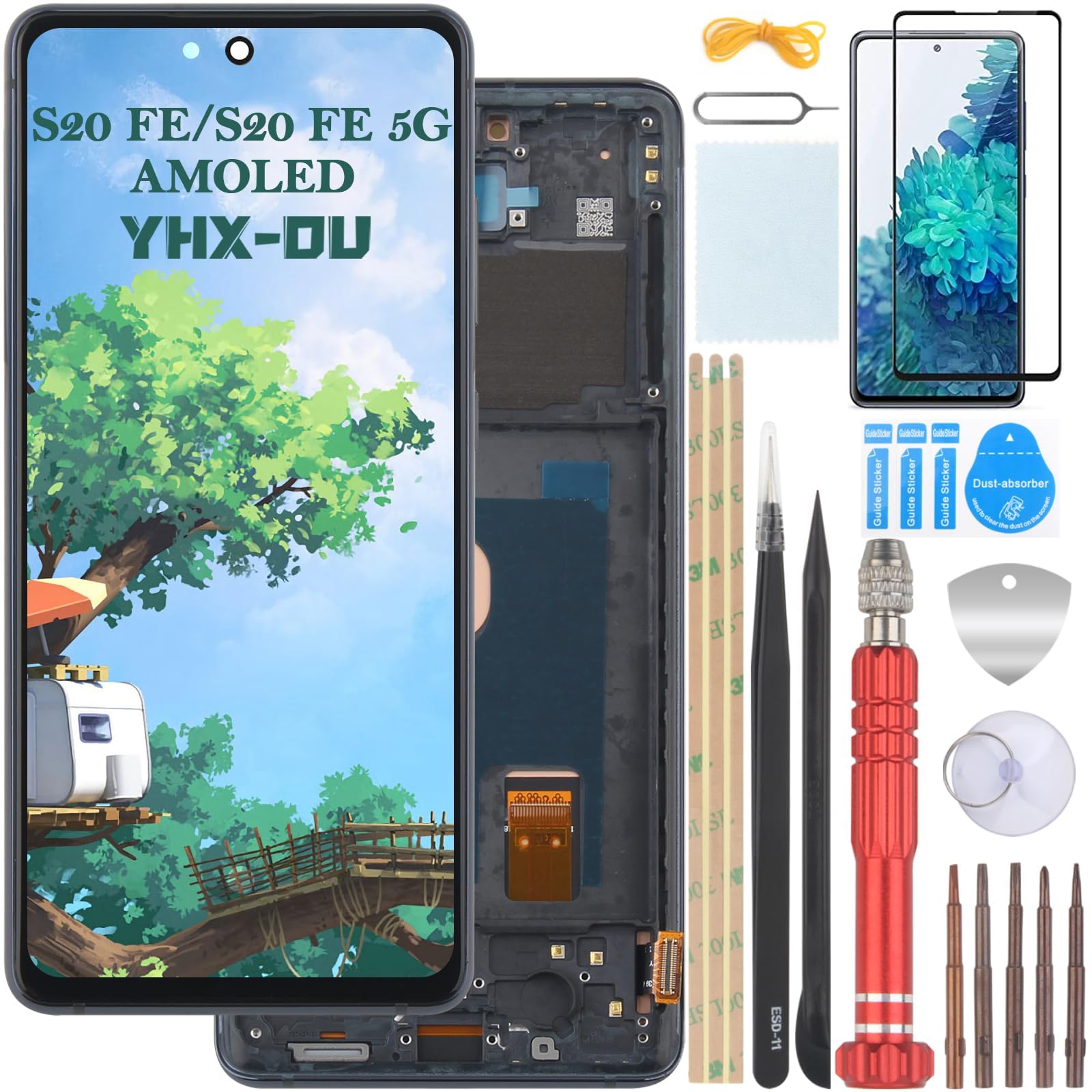 YHX-OU 6.5'' Black AMOLED Complete Screen Kit with Frame for Samsung Galaxy S20 FE Galaxy S20 FE 5G LCD Screen Digitizer Touch Screen Replacement with Installation Tool