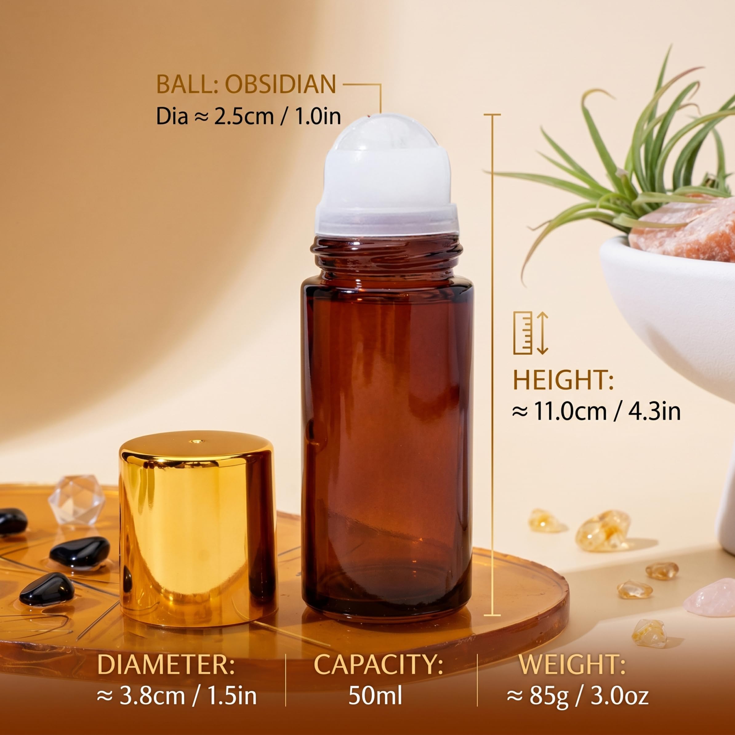 Botellas Vacías Rollerball de 50 Ml, Botella Roll on de Vidrio Ámbar con Cristal para Aceites Esenciales, Envases de Desodorante Vacío Recargables para Viajes, Blanco