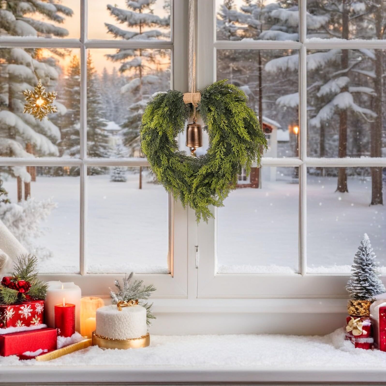 SOIMISS Guirnalda Navideña de Pino Sintético con Cascabeles Guirnalda de Cedro para Puerta de Entrada Chimenea Decoración de Navidad Hogar de Puerta de Temporada