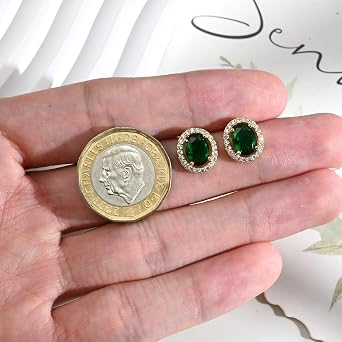 Sterling Silver Stud Earrings for Women, Green Emerald/Black Onyx Hypoallergenic Birthstone Earrings, Elegant Gemstone Jewellery Gifts for Her