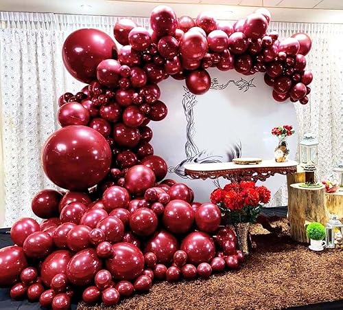 Miniatura 8 de Guirnalda de globos color burdeos de doble relleno, diferentes tamaños, 18125 pulgadas, globos rojo vino, kit de arco de globos rojo rubí para