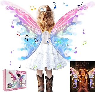 Electric Fairy Butterfly Wings for Kids Girls Adults, Light Up Butterfly Wings for Women, Iridescent Wings Dress Up for Dogs, Role Playing LED Wings for Birthday Halloween Christmas and Party Attire