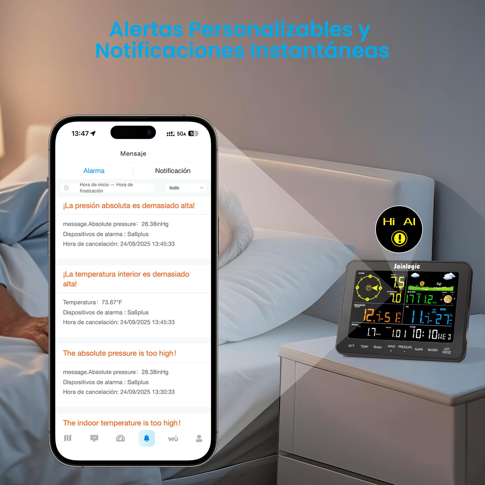 Sainlogic WiFi Smart Weather Station SA9 with 24H/ 7Days Accurate Weather Forecast by Weatherseed® AI, 8.5" Large Display,UV,Sun Light,Rain Gauge,Wind Gauge,2-Year Data Storage & Export（Only 2.4G）