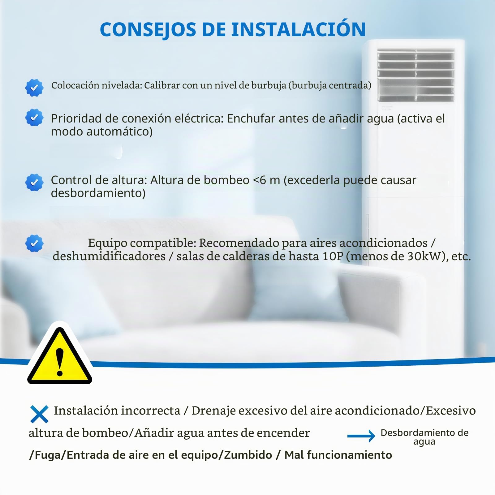 BAOSHISHAN Bomba de drenaje de aire acondicionado Bomba de drenaje de condensados 360L/h para máquinas de armarios Menos de 30 kilovatios/Heladoras/Deshumidificadores/Refrigeradores