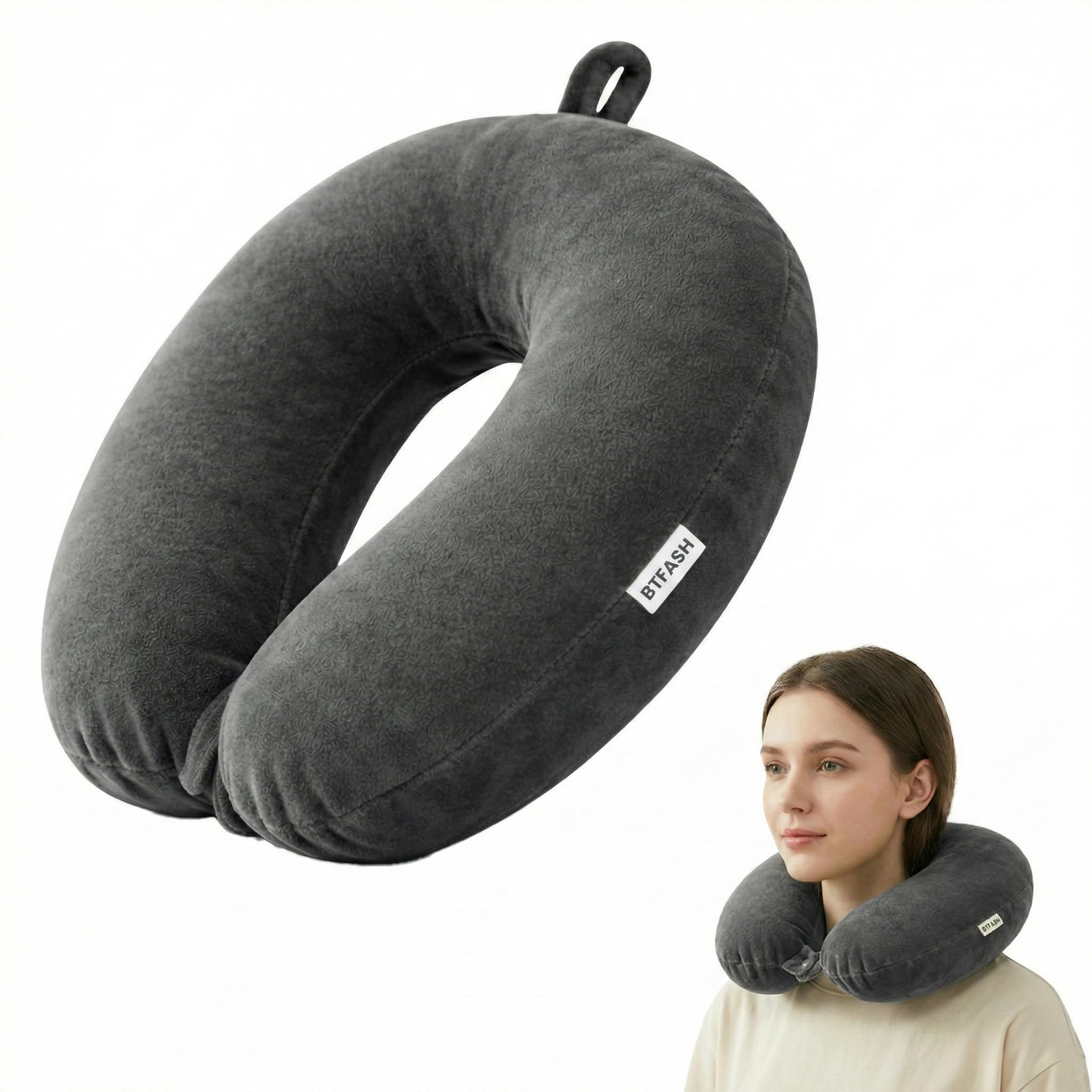 BTfash Soft Fibre Filled Neck Pillow for Car, Train, Flight Travel, Neck Support Rest Pillow with Attachable Snap Strap | Pack of 1 | Black MLG-image-13