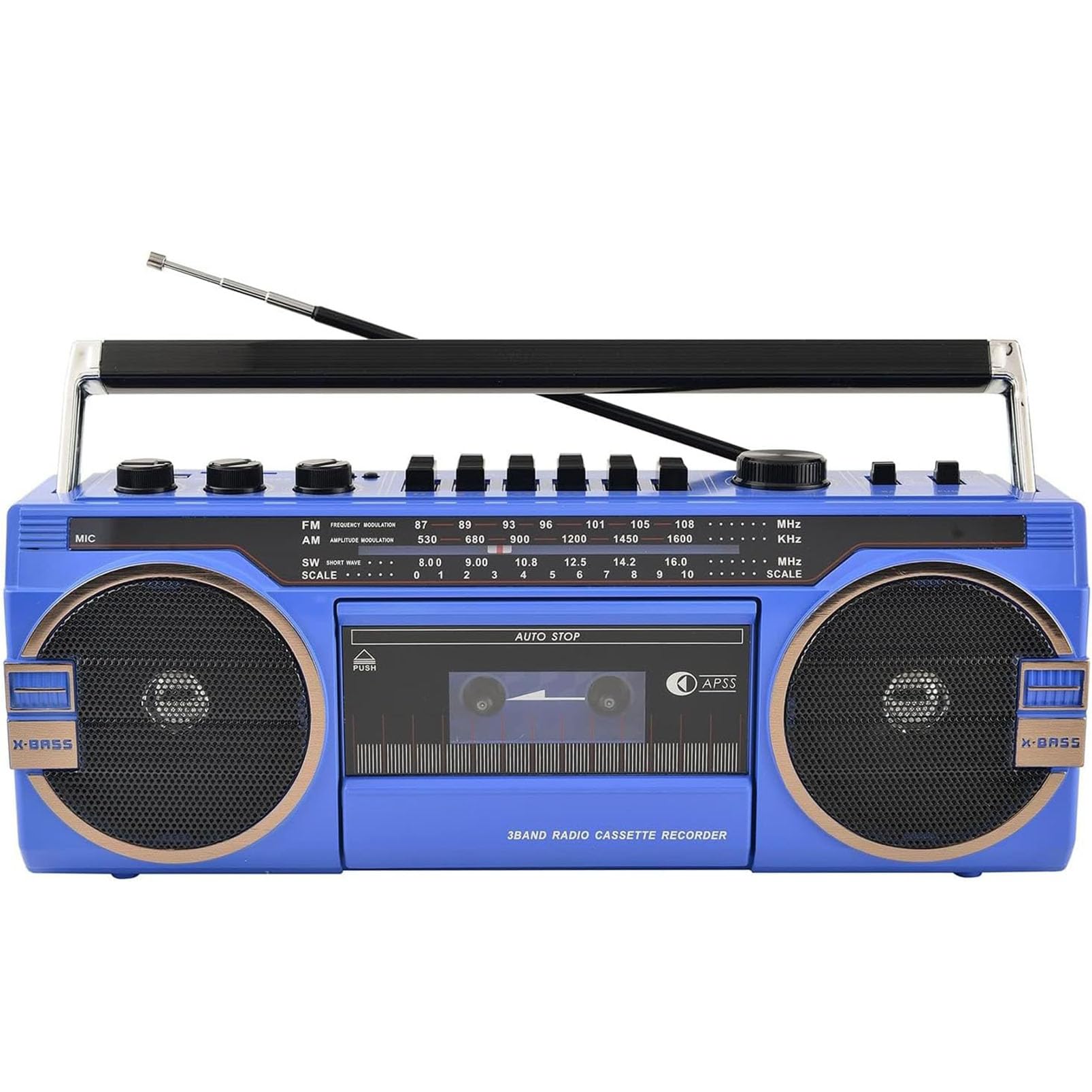 Przenośny odtwarzacz płyt CD z magnetofonem kasetowym Bluetooth. Głośnik radia AM/FM w stylu retro, klasyczne radio kasetowe z lat 80