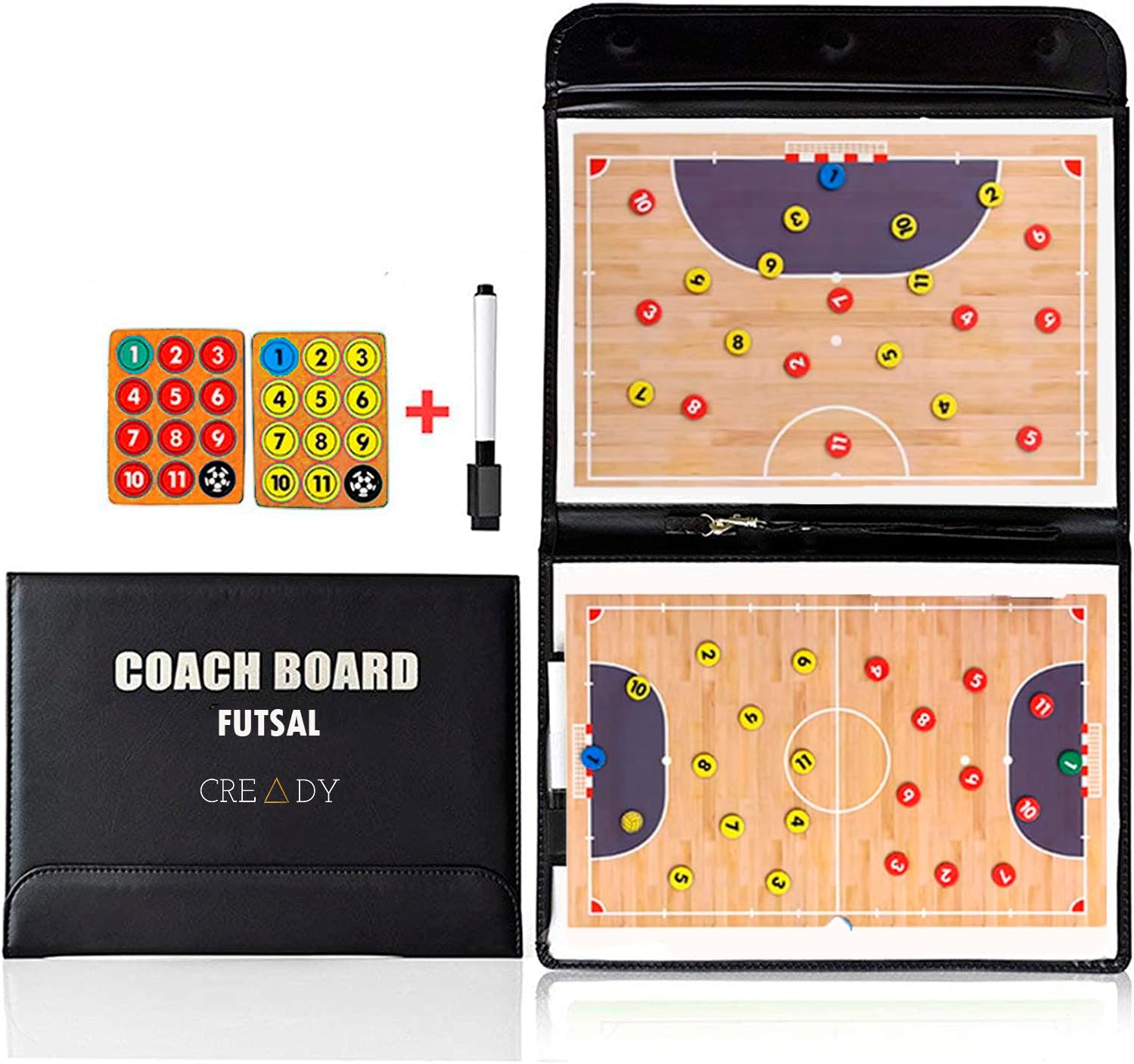 CREADY Pizarra Entrenador de Futbol Sala con 24 Imanes y Rotulador con Borrador 31x22cm | Pizarra Futbol Sala Entrenador