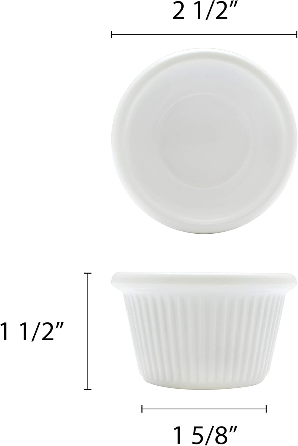 Thunder Group Fluted melamine ramekin collection 1 1/2 oz, 2 1/2" fluted ramekin, white, comes in dozen