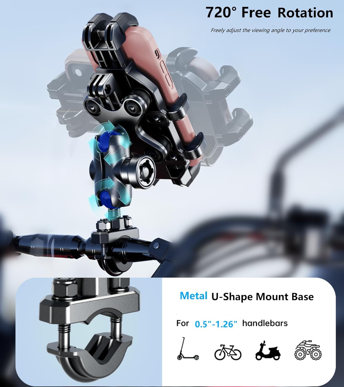 Kewig Motorcycle Phone Mount with 720-degree Rotation