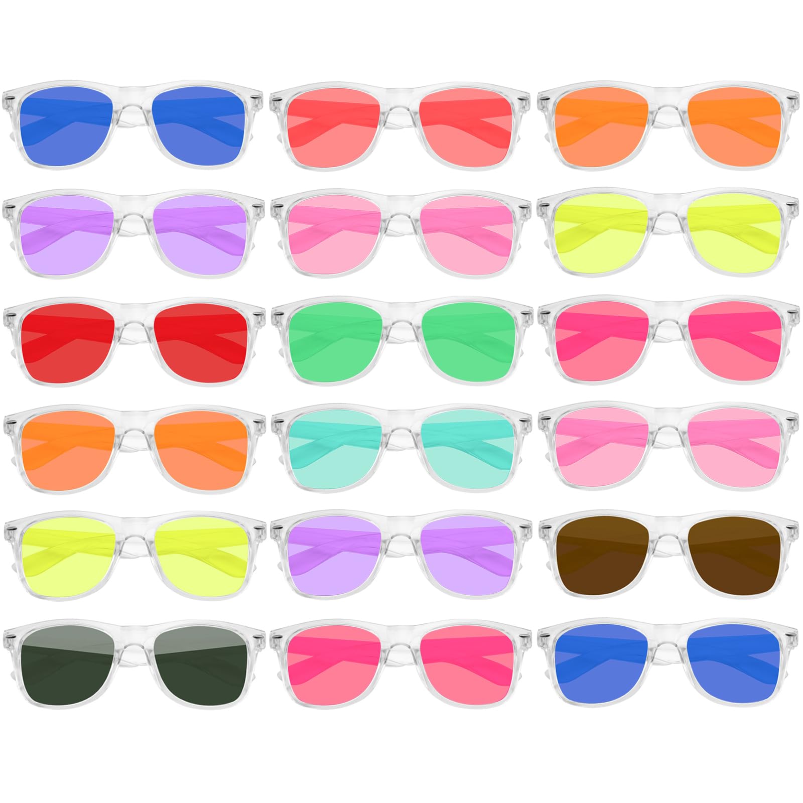 Matcheck 10/18 Pack Neon Colors Party Sunglasses Stylish Tinted Glasses Bulk Retro Shades for Unisex Adults Teens