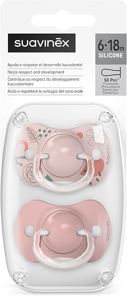 Suavinex Suavinex Set of 2 Dummies for Babies 6/18 Months Symmetrical SX Pro Silicone Dummy Plus Flat and Flexible Reversible Respects Oral Development Walk Nude in use