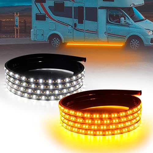 2 luces LED para estribo de 8 pies, luz de giro ámbar secuencial y luz blanca de cortesía, tiras de iluminación de emergencia de 12 V-14 V, tiras de