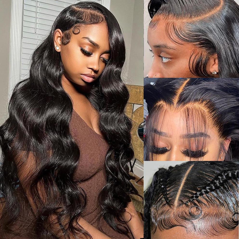 13x6 Body Wave Lace Front Wigs Human Hair 180% Density 13x6 HD Transparent Frontal Wigs Human Hair for Women Pre Plucked Body Wave Glueless Wigs Human Hair with Baby Hair Brazilian Virgin Black Wigs (30 Inch, Body Wave Lace Front Wigs 13x6)