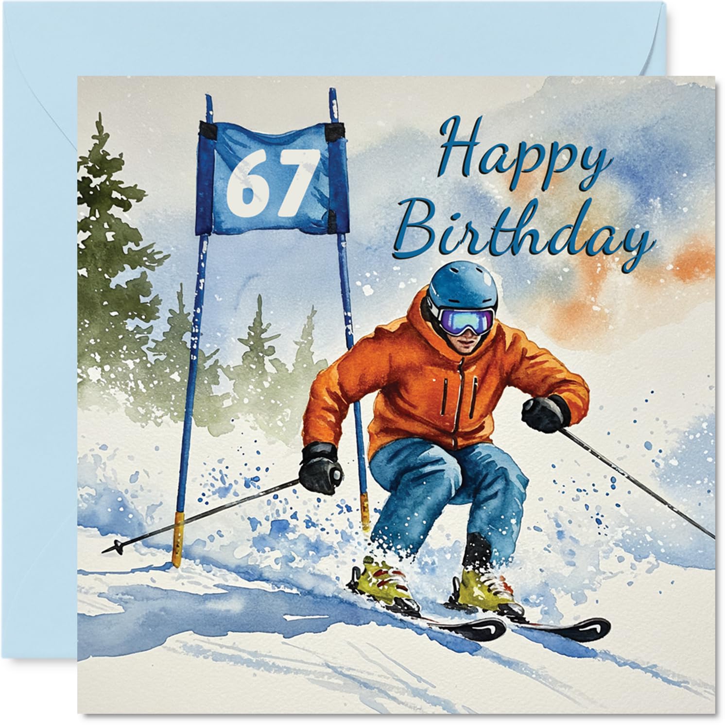 67th Birthday Cards for Women and Men, Skiing Celebration