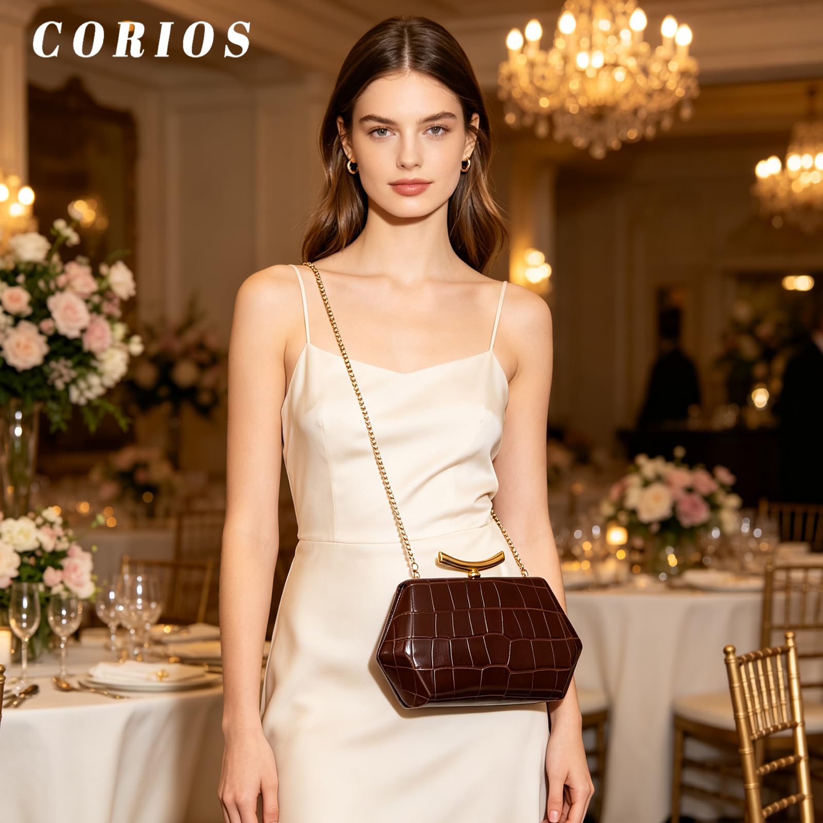 Bolsa de Noche con Textura de Cocodrilo para Mujer Cuero PU Clutch Bolso de Boda Bolso de Fiesta Elegante Bolso de Hombro Bandolera con Cadena Desmontable para Banquete Fiesta Cocteles