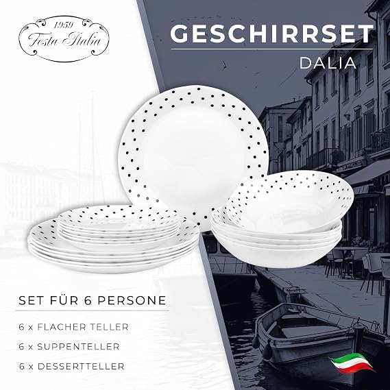Tableware Set for 6 People 18 Pieces Plate Set Made of Opal Glass White Dinnerware Set Bowl and Plate Set Modern Dinner Service Plate Dining Service Crockery Set for 6 People