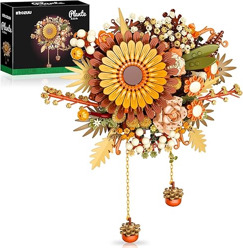 Miniatura 6 de Juego de bloques de construcción de flores secas, 815 piezas de ladrillo de colección botánica, centro de mesa de flores secas, juguete de